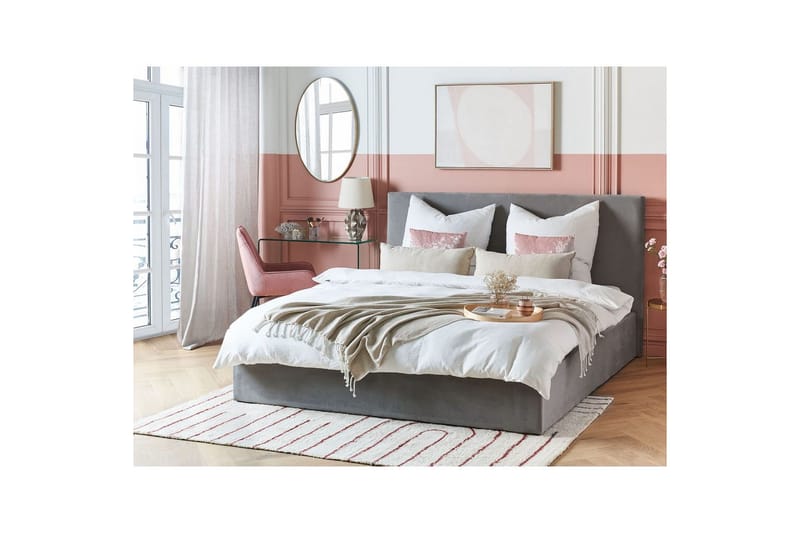 Seng med opbevaring Lorient - Grå/Fløjl, Grå/fløjl, 180x200 cm - Møbler - Senge - Sengeramme & sengestel