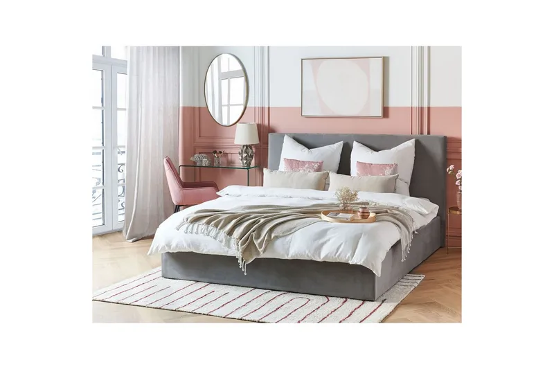 Seng med opbevaring Lorient - Grå/Fløjl, Grå/fløjl, 180x200 cm - Møbler - Senge - Sengeramme & sengestel