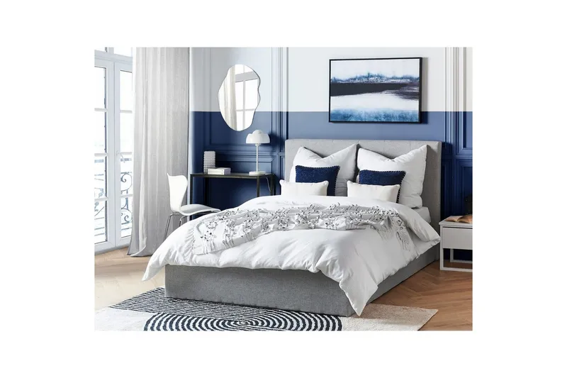 Seng med opbevaring Lorient - Grå/Polyester, Grå/polyester, 140x200 cm - Møbler - Senge - Sengeramme & sengestel