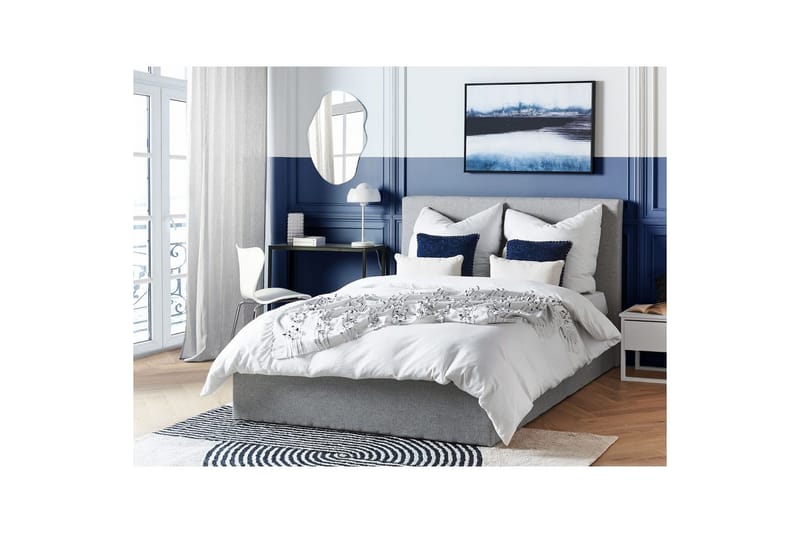 Seng med opbevaring Lorient - Grå/Polyester, Grå/polyester, 140x200 cm - Møbler - Senge - Sengeramme & sengestel