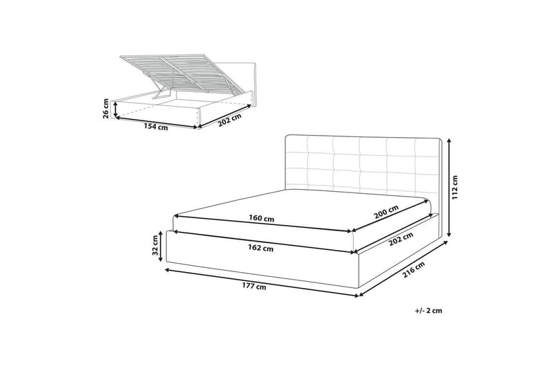Seng med opbevaring Lorient - Grå/Polyester, Grå/polyester, 160x200 cm - Møbler - Senge - Sengeramme & sengestel
