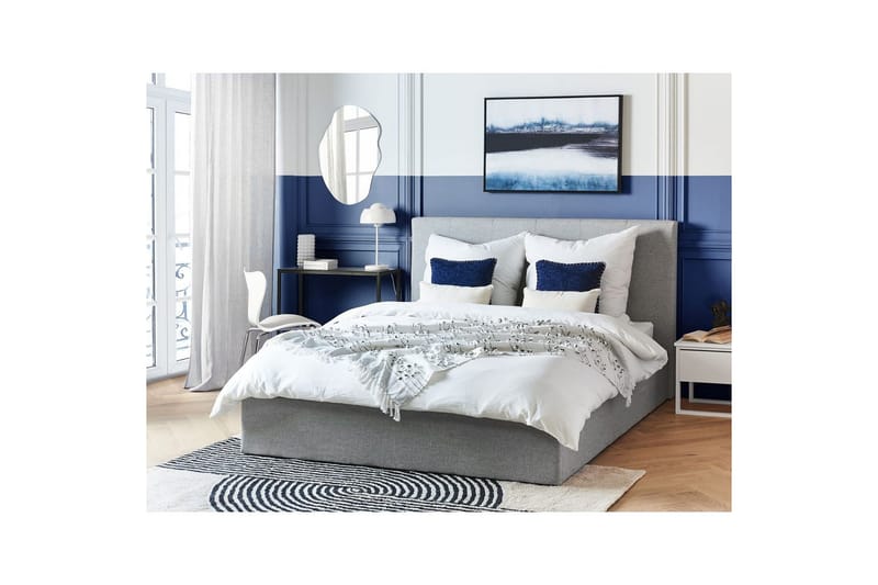 Seng med opbevaring Lorient - Grå/Polyester, Grå/polyester, 160x200 cm - Møbler - Senge - Sengeramme & sengestel