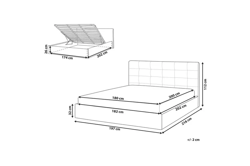 Seng med opbevaring Lorient - Grå/Polyester, Grå/polyester, 180x200 cm - Møbler - Senge - Sengeramme & sengestel