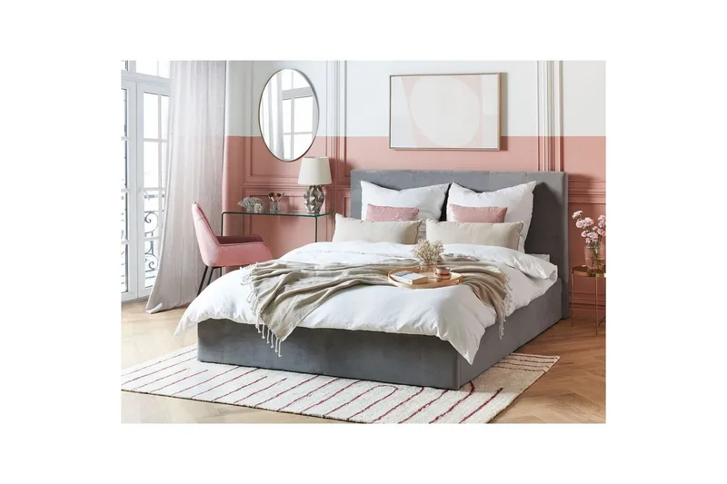 Seng med opbevaring Lorient - Grå/velour, 160x200 cm - Møbler - Senge - Sengeramme & sengestel