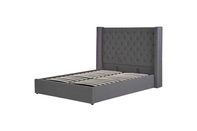 Seng med opbevaring Lubbon - Grå, sølv, 140x200 cm - Møbler - Senge - Sengeramme & sengestel