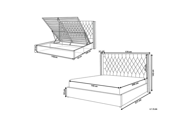 Seng med opbevaring Lubbon - Grå, sølv, 140x200 cm - Møbler - Senge - Sengeramme & sengestel