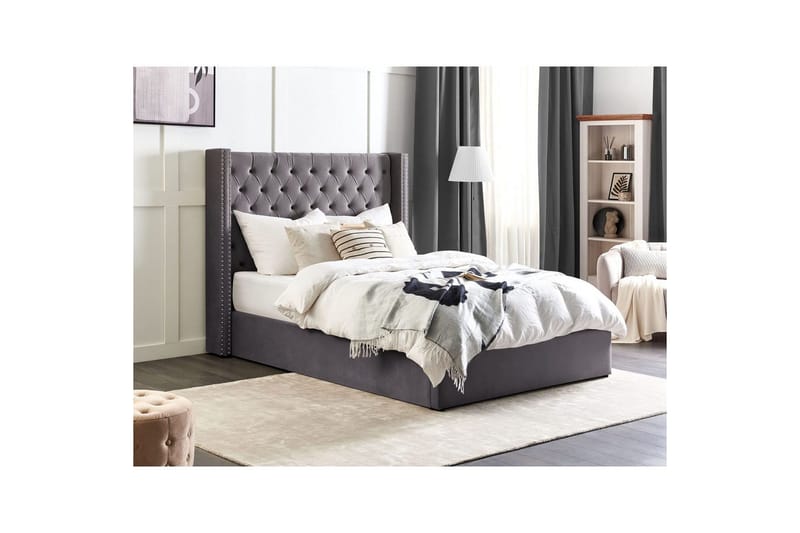 Seng med opbevaring Lubbon - Grå, sølv, 140x200 cm - Møbler - Senge - Sengeramme & sengestel