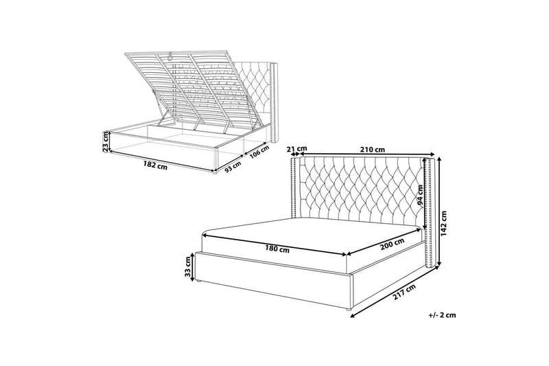 Seng med opbevaring Lubbon - Sort, Sølv, 180x200 cm - Møbler - Senge - Sengeramme & sengestel