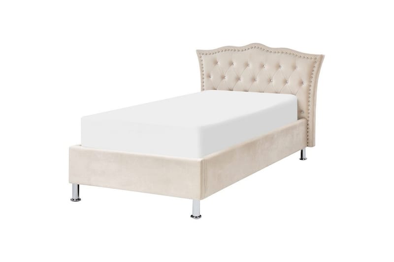 Seng med opbevaring Metz - Beige, Sølv/Fløjl, 90x200 cm - Møbler - Senge - Sengeramme & sengestel