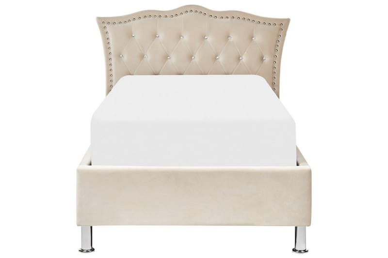 Seng med opbevaring Metz - Beige, Sølv/Fløjl, 90x200 cm - Møbler - Senge - Sengeramme & sengestel