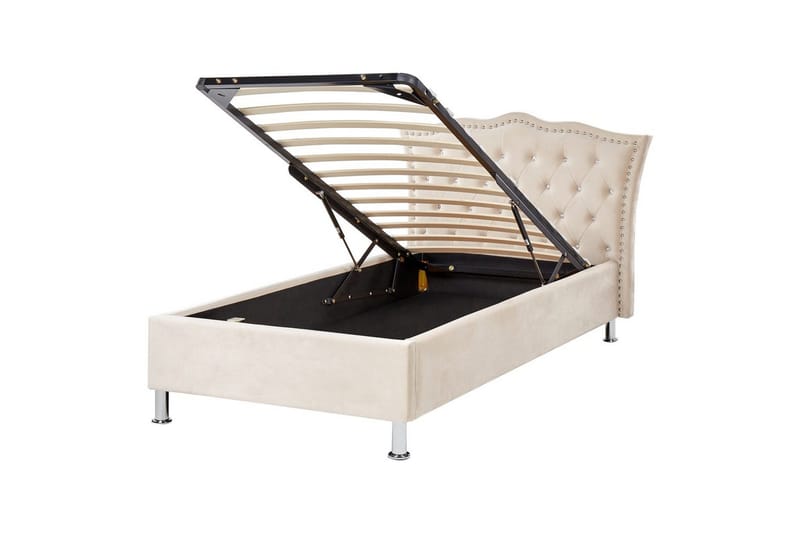 Seng med opbevaring Metz, Beige, Sølv/Fløjl, 90x200 cm