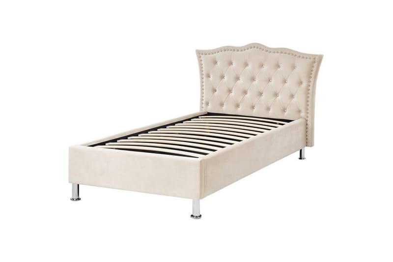 Seng med opbevaring Metz - Beige, Sølv/Fløjl, 90x200 cm - Møbler - Senge - Sengeramme & sengestel