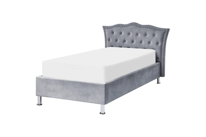 Seng med opbevaring Metz - Grå, sølv/fløjl, Grå, Sølv/Sløjfe, 90x200 cm - Møbler - Senge - Sengeramme & sengestel