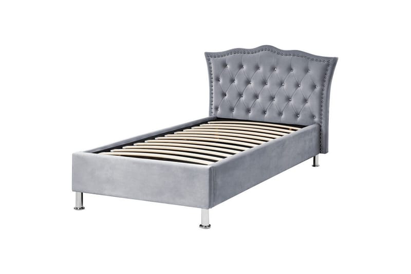 Seng med opbevaring Metz - Grå, sølv/fløjl, Grå, Sølv/Sløjfe, 90x200 cm - Møbler - Senge - Sengeramme & sengestel