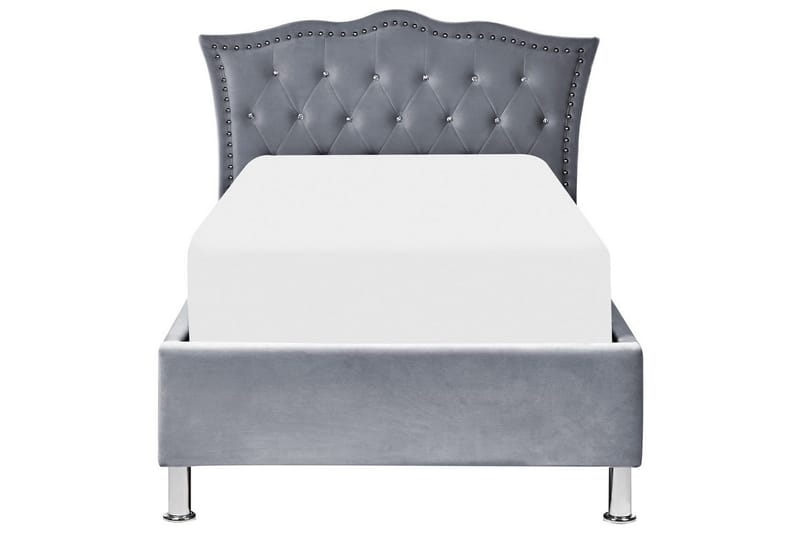 Seng med opbevaring Metz - Grå, sølv/fløjl, Grå, Sølv/Sløjfe, 90x200 cm - Møbler - Senge - Sengeramme & sengestel
