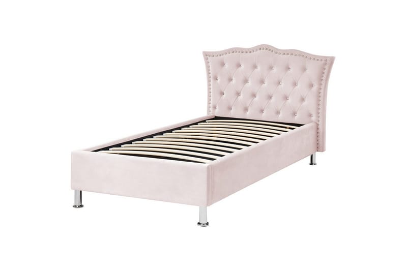 Seng med opbevaring Metz - Pink, sølv/velour, 90x200 cm - Møbler - Senge - Sengeramme & sengestel