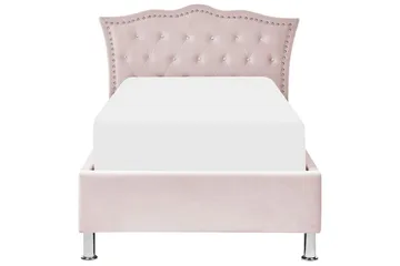 Seng med opbevaring Metz - Pink, sølv/velour, 90x200 cm - Møbler - Senge - Sengeramme & sengestel