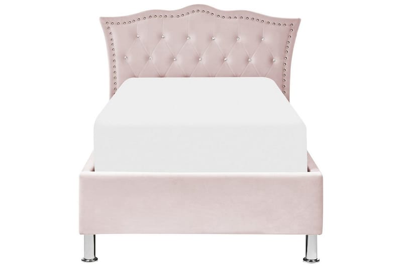 Seng med opbevaring Metz - Pink, sølv/velour, 90x200 cm - Møbler - Senge - Sengeramme & sengestel