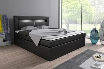 Modena Sengepakke 160x200 med Opbevaring+LED Sengegavl - Sort - Møbler - Senge - Seng med opbevaring