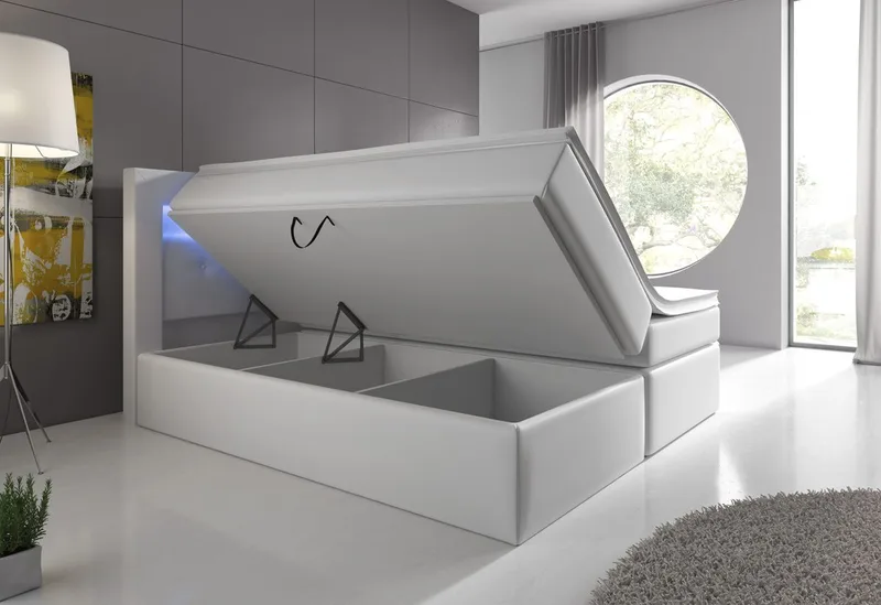 Modena Sengepakke 160x200 med Opbevaring Tuftet Gavl, Hvid