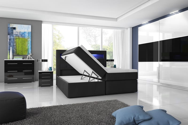 Modena Sengepakke 180x200 med Opbevaring Tuftet Gavl - Sort - Møbler - Senge - Seng med opbevaring