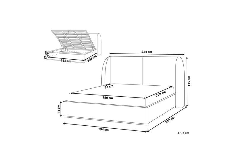 Seng med opbevaring Monestier - Hvid, 180x200 cm - Møbler - Senge - Sengeramme & sengestel