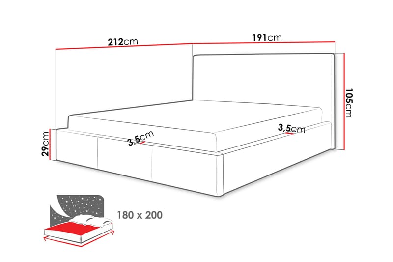 Nieres Opbevaringsseng 180x200 cm - Grå - Møbler - Senge - Seng med opbevaring