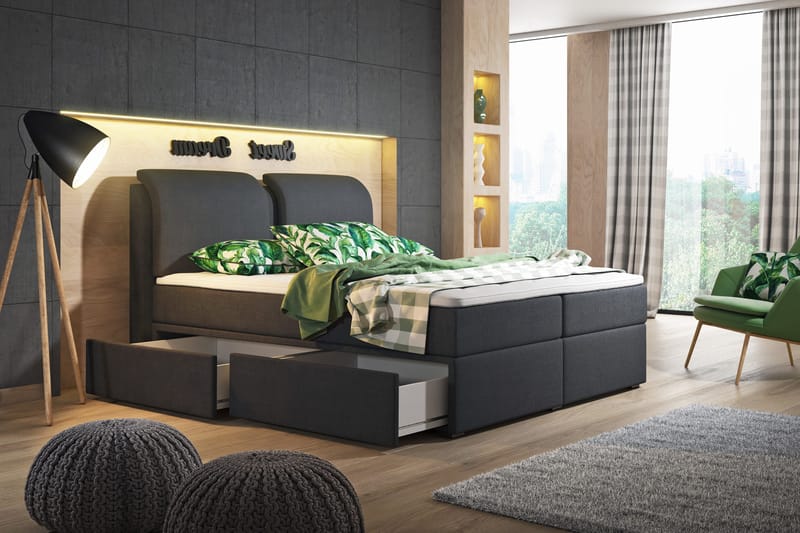 Owen Komplet Box bed Seng med Opbevaring 160x200 - Sort - Møbler - Senge - Seng med opbevaring