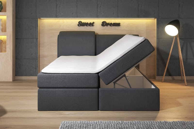 Owen Komplet Box Bed Seng med Opbevaring 180x200 - Sort - Komplet sengepakke - Seng med opbevaring - Dobbeltsenge