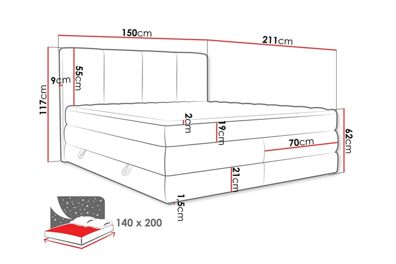 Pinta Opbevaringsseng 140x200 cm - Brun - Møbler - Senge - Seng med opbevaring