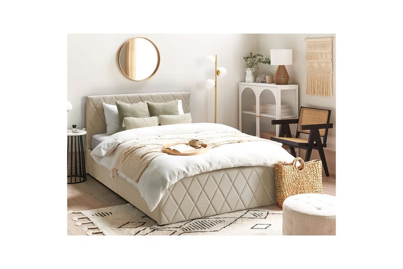 Seng med opbevaring Rochefort - Beige, 140x200 cm - Møbler - Senge - Sengeramme & sengestel