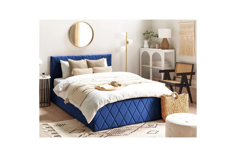 Seng med opbevaring Rochefort - Blå, 140x200 cm - Møbler - Senge - Sengeramme & sengestel