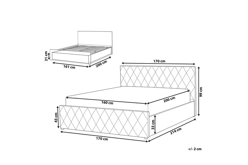 Rochefort Opbevaringsseng 160x200 cm - Velour/Grå - Møbler - Senge - Seng med opbevaring