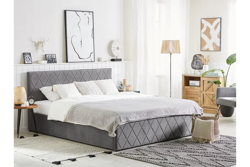 Rochefort Opbevaringsseng 160x200 cm - Velour/Grå - Møbler - Senge - Seng med opbevaring