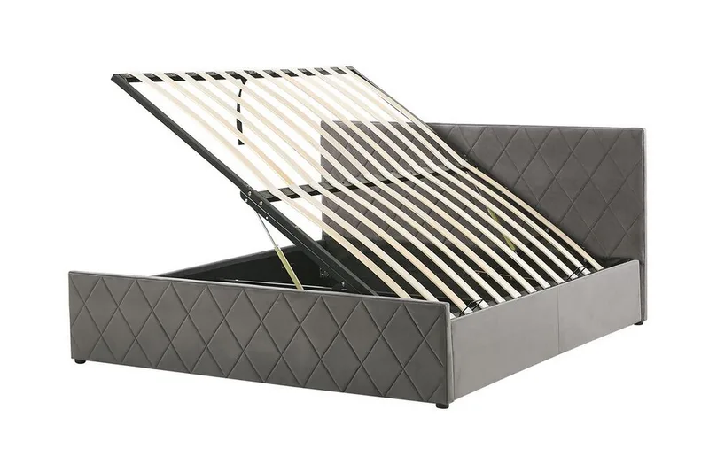Rochefort Opbevaringsseng 160x200 cm - Velour/Grå - Møbler - Senge - Seng med opbevaring