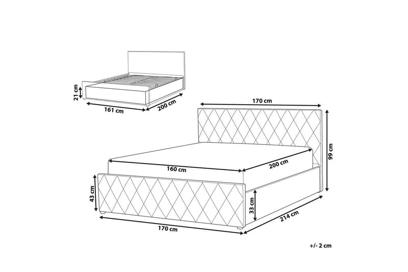 Seng med opbevaring Rochefort - Rosa, 160x200 cm - Møbler - Senge - Sengeramme & sengestel