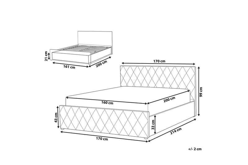 Seng med opbevaring Rochefort - Rosa, 160x200 cm - Møbler - Senge - Sengeramme & sengestel