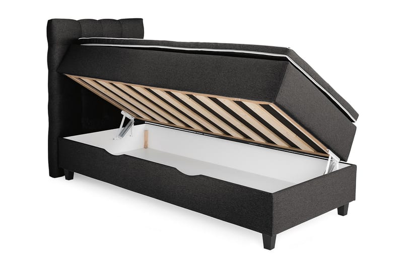 Royal Seng med Opbevaring 90x200 - Mørkegrå - Komplet sengepakke - Kontinentalsenge