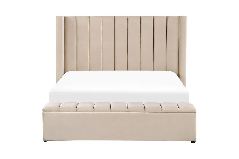 Säng med förvaringsbänk Beliani Noyers Beige, 160x200 cm Beige 160x200 - Møbler - Senge - Vandseng