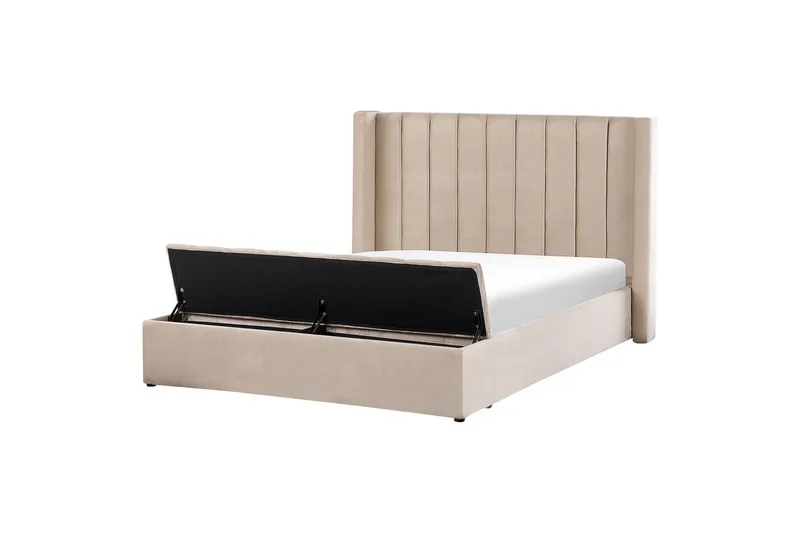 Säng med förvaringsbänk Beliani Noyers Beige, 160x200 cm Beige 160x200, undefined