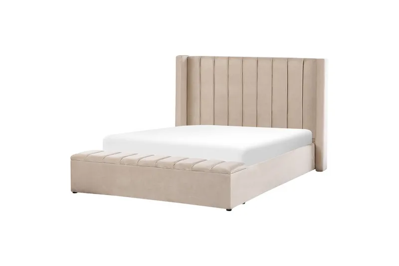 Säng med förvaringsbänk Beliani Noyers Beige, 160x200 cm Beige 160x200 - Møbler - Senge - Vandseng