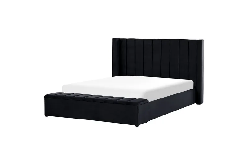Säng med förvaringsbänk Beliani Noyers Beige, 160x200 cm Black 180x200 - Møbler - Senge - Familieseng