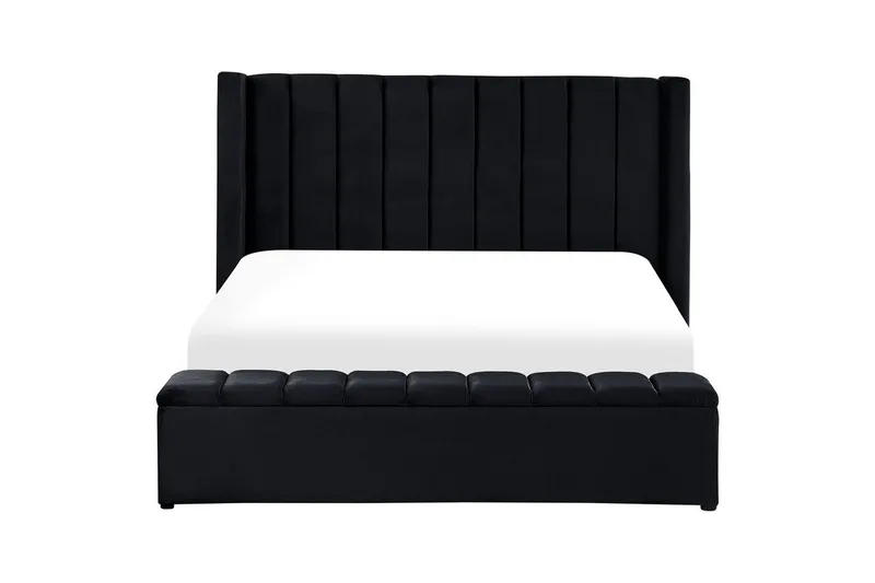 Säng med förvaringsbänk Beliani Noyers Beige, 160x200 cm Black 180x200 - Møbler - Senge - Familieseng