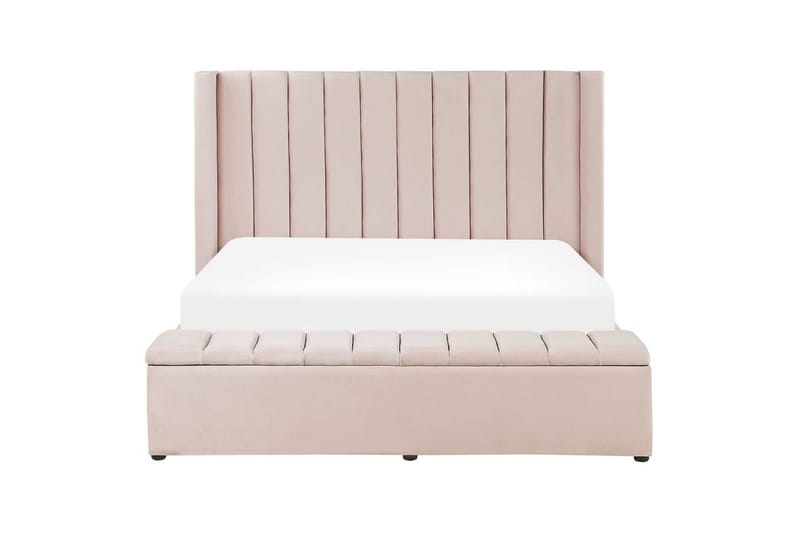 Säng med förvaringsbänk Beliani Noyers Beige, 160x200 cm Rose 160x200 - Møbler - Senge - Familieseng