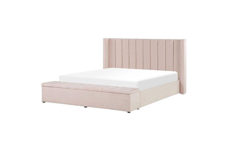 Säng med förvaringsbänk Beliani Noyers Beige, 160x200 cm Rose 160x200 - Møbler - Senge - Familieseng