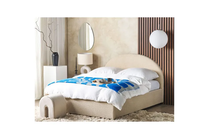 Seng med opbevaring Vaucluse - Beige/Bouclé, Beige/Boucléstof, 160x200 cm - Møbler - Senge - Sengeramme & sengestel