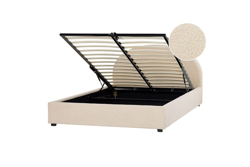 Seng med opbevaring Vaucluse - Beige/Bouclé, Beige/Boucléstof, 160x200 cm - Møbler - Senge - Sengeramme & sengestel