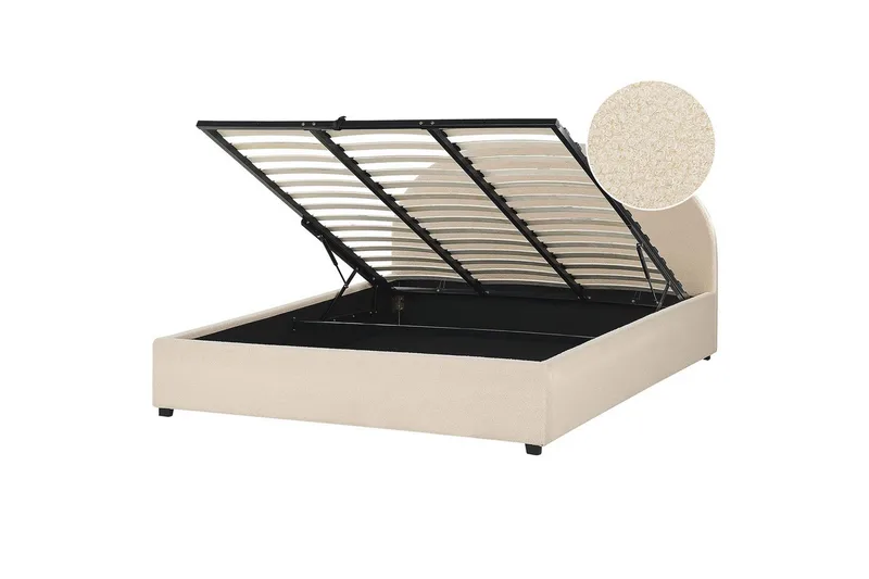Seng med opbevaring Vaucluse, Beige/Bouclé, Beige/Boucléstof, 180x200 cm
