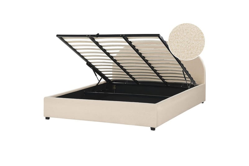 Seng med opbevaring Vaucluse - Beige/Bouclé, Beige/Boucléstof, 180x200 cm - Møbler - Senge - Sengeramme & sengestel