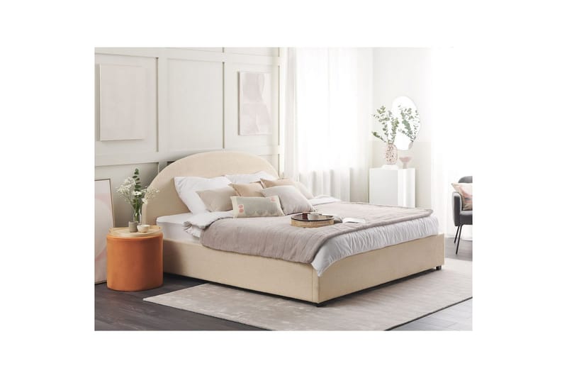 Seng med opbevaring Vaucluse - Beige/Bouclé, Beige/Boucléstof, 180x200 cm - Møbler - Senge - Sengeramme & sengestel